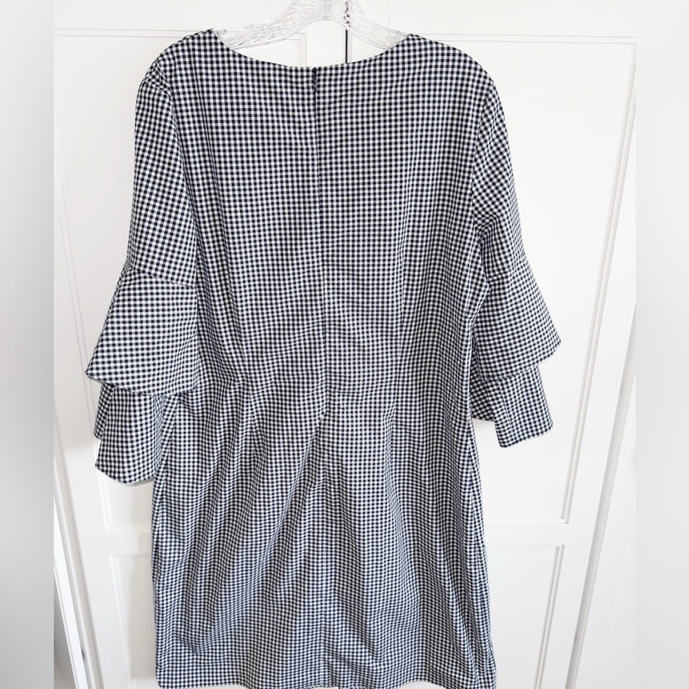 J. McLaughlin Letty Bell Navy/White Sz XL Gingham Ruffle Sleeve Dress Career - Picture 3 of 11